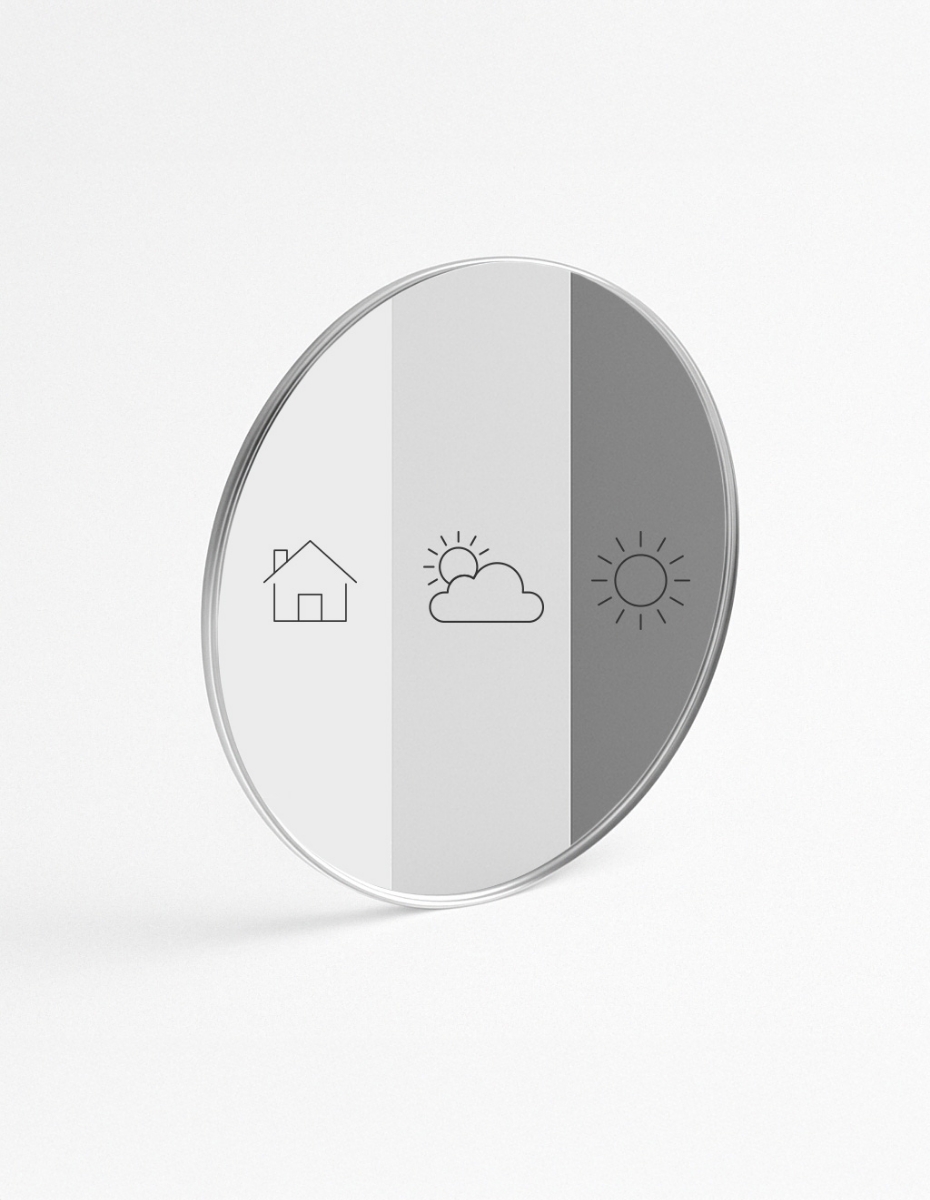 Brillenglasrohling auf dem die einzelnen Abstufungen der getönten Brillengläser angedeutet werden. 